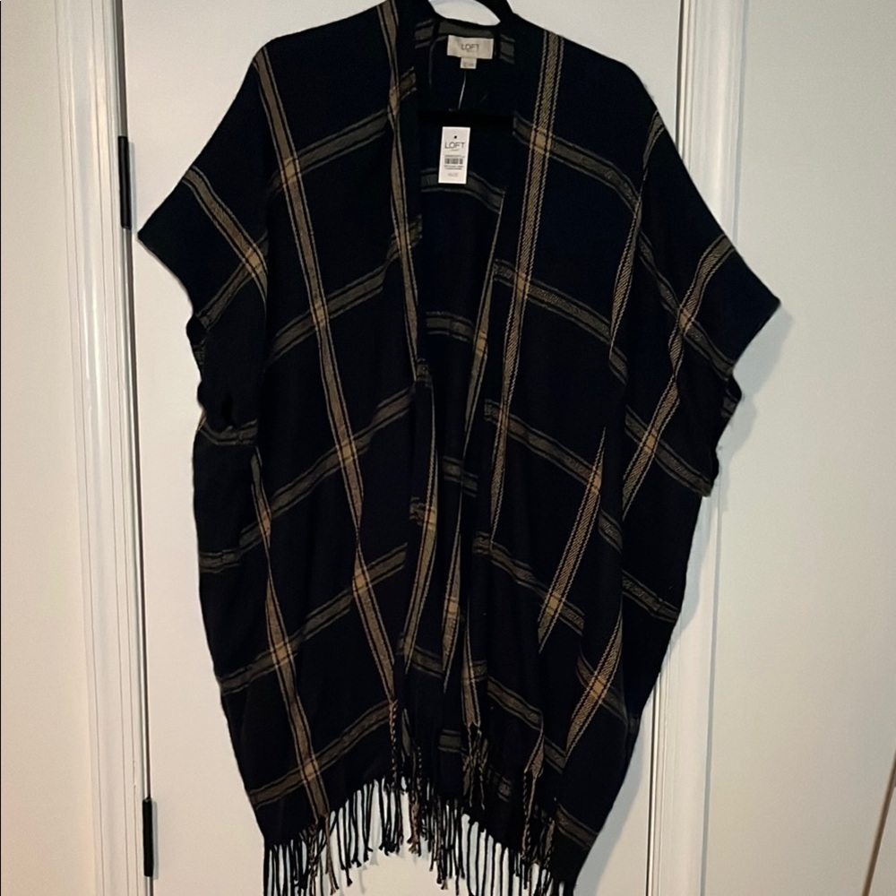 Navy blue and Tan Plaid Shawl by Loft